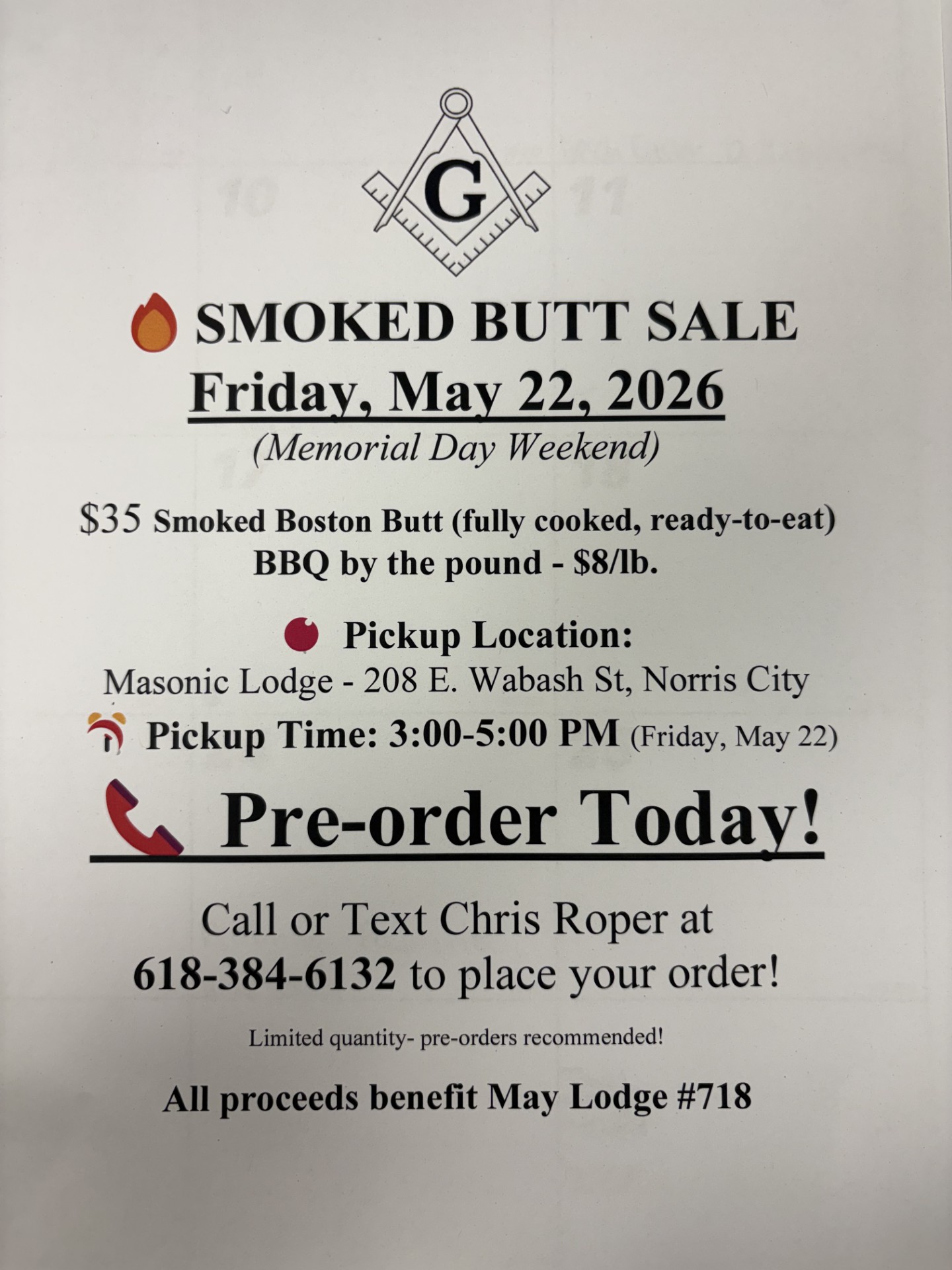 May Lodge #718 Fundraiser